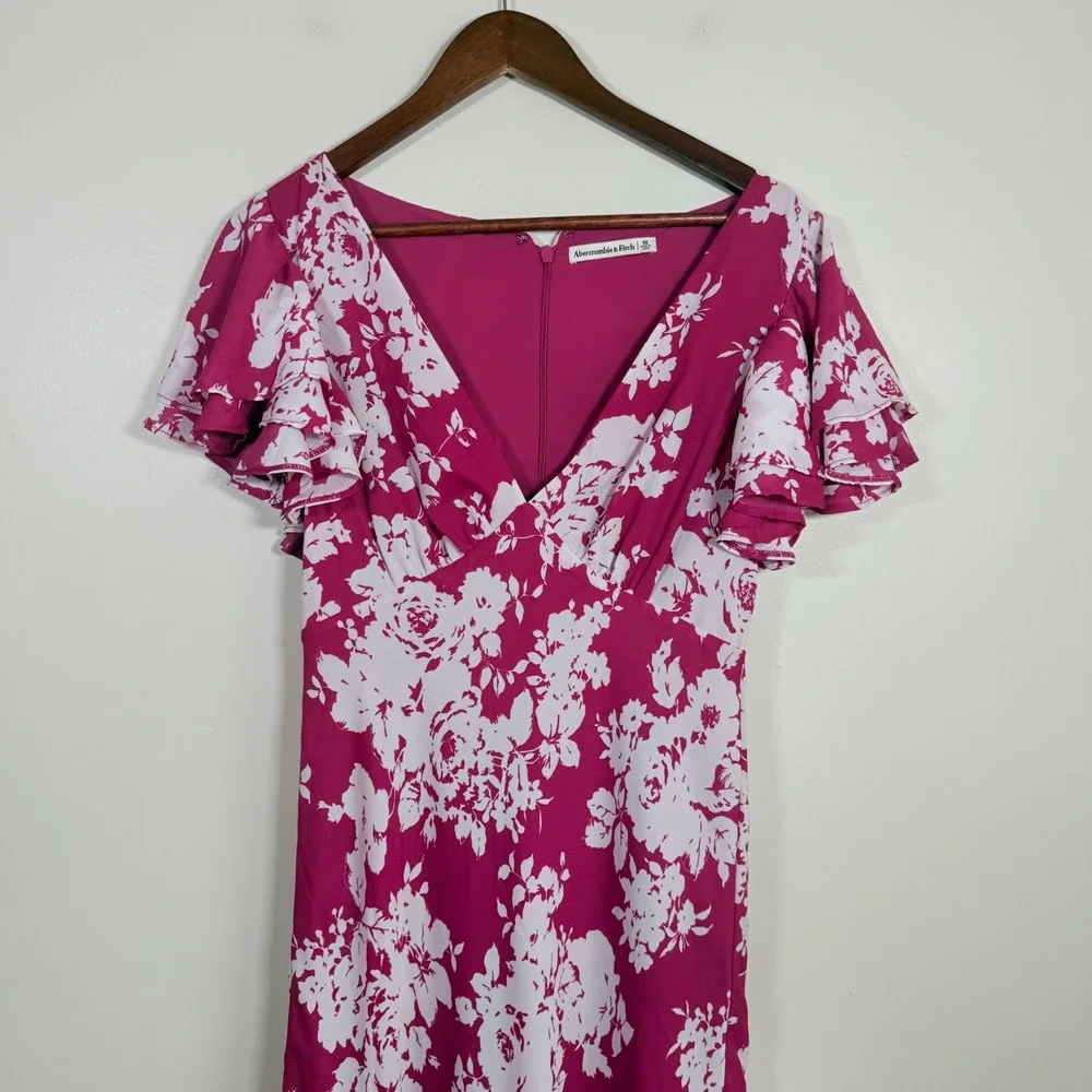 Abercrombie & Fitch Flutter Sleeve Floral Maxi Dress Size Medium Pink White
